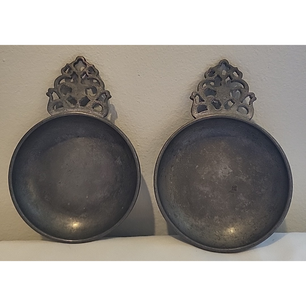 Lot of 2 VTG Stede Pewter Porringer Bowls Colonial Candle Plate Steel Horse Mark